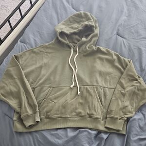 Aerie Olive Green Textured Crop Hooded Sweatshirt